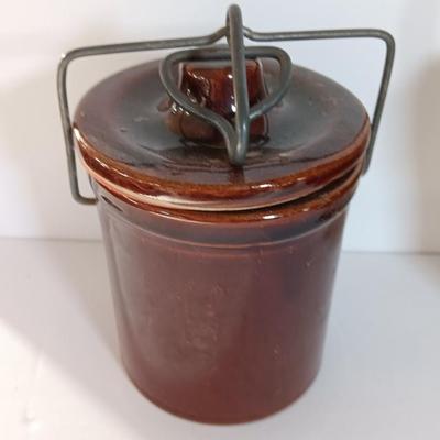 Three Vintage stoneware crocks with Bail handles - cheese crock