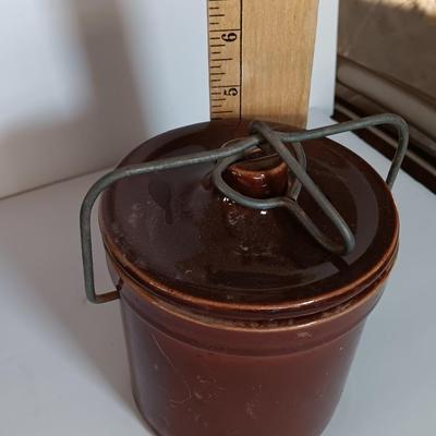 Three Vintage stoneware crocks with Bail handles - cheese crock