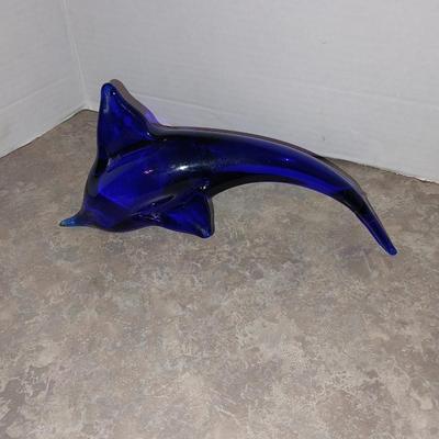 GORGOUS SOLID BLUE GLASS DOLPHINE AND PAPERWEIGHT