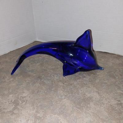 GORGOUS SOLID BLUE GLASS DOLPHINE AND PAPERWEIGHT