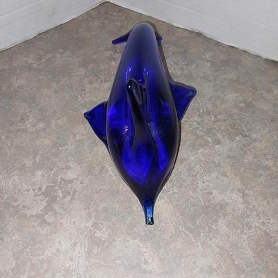 GORGOUS SOLID BLUE GLASS DOLPHINE AND PAPERWEIGHT