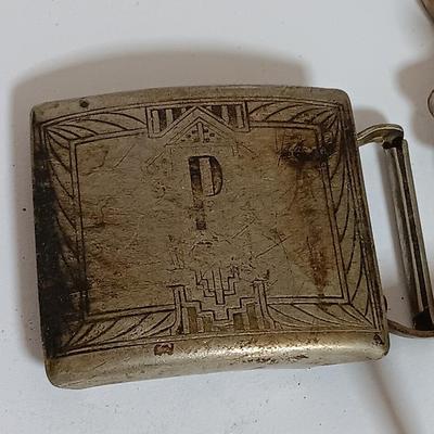 vintage belt buckles silver plate /silver front giant grip - beads - and assortment of other buckles