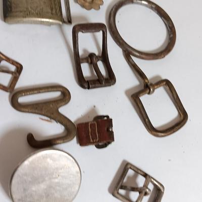vintage belt buckles silver plate /silver front giant grip - beads - and assortment of other buckles