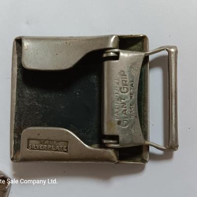 vintage belt buckles silver plate /silver front giant grip - beads - and assortment of other buckles
