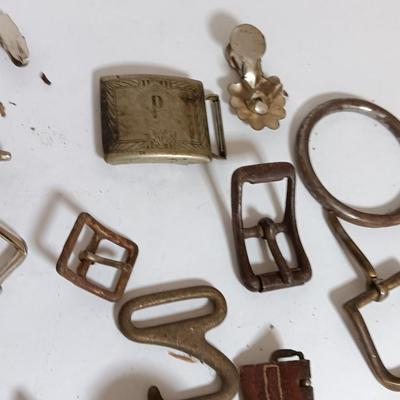 vintage belt buckles silver plate /silver front giant grip - beads - and assortment of other buckles