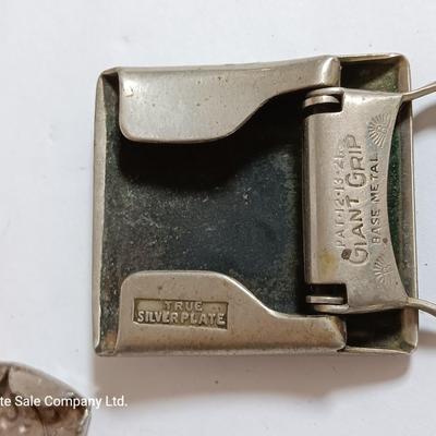 vintage belt buckles silver plate /silver front giant grip - beads - and assortment of other buckles
