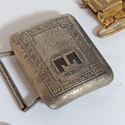 vintage belt buckles silver plate /silver front giant grip - beads - and assortment of other buckles