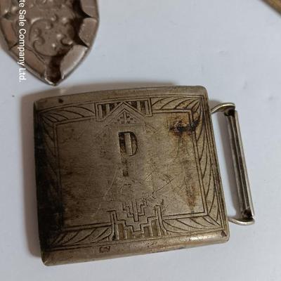 vintage belt buckles silver plate /silver front giant grip - beads - and assortment of other buckles