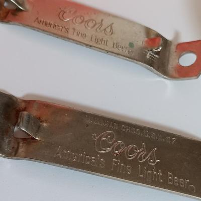 Vintage COORS lot - old 6 pack of glass bottles, ashtray, and bottle openers