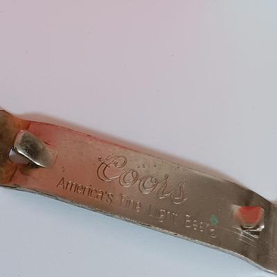 Vintage COORS lot - old 6 pack of glass bottles, ashtray, and bottle openers
