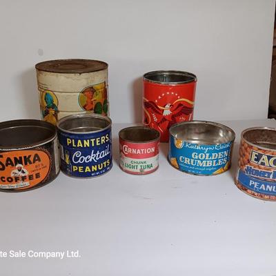 Vintage metal cans - coffee - peanuts - and others