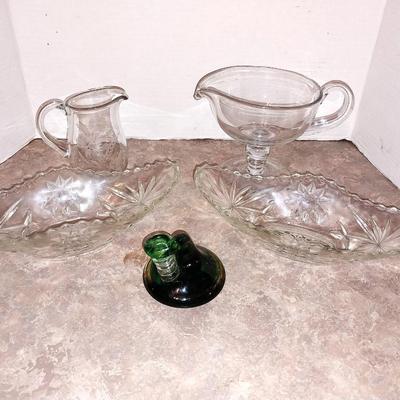 ETCHED GLASS CREAMER-GLASS GRAVY BOWL-GLASS DISHES AND MORE