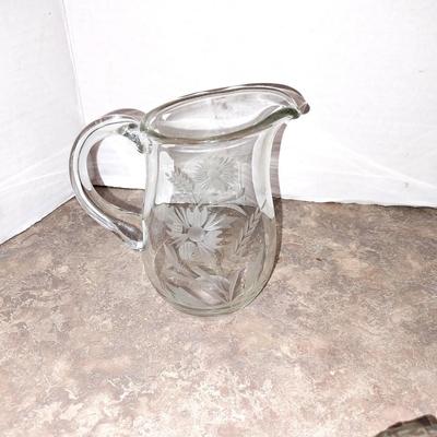 ETCHED GLASS CREAMER-GLASS GRAVY BOWL-GLASS DISHES AND MORE