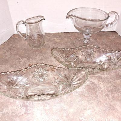 ETCHED GLASS CREAMER-GLASS GRAVY BOWL-GLASS DISHES AND MORE