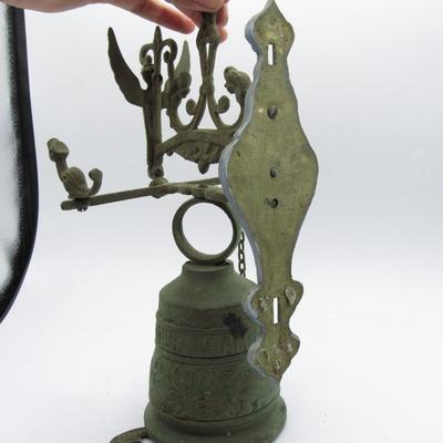 Vintage Worn Bronze Wall Hanging Cloister Bell Monastery Greeting Pull Bell