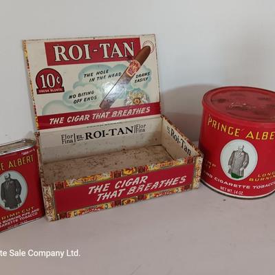 Prince Albert tin with smaller Price Albert tin and a vintage Cigar box