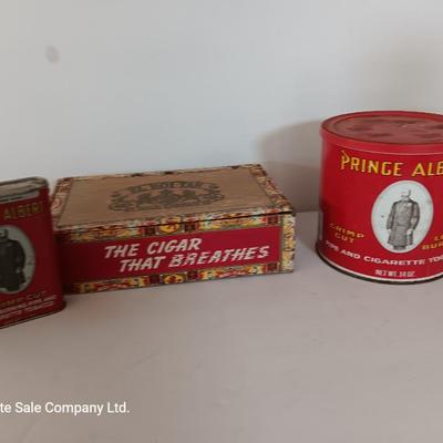 Prince Albert tin with smaller Price Albert tin and a vintage Cigar box