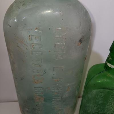 Antique embossed glass bottles - Denver - Lydia Pinkham's Vegi compound and others