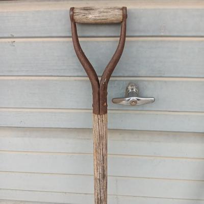 Yard and Garden farm tools - scoop shovel - potato fork - antique garden harrow