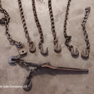 Small pieces of chain - each with a steel hook on the end and a load / chain binder