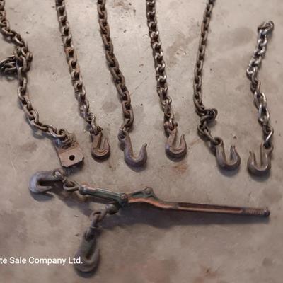 Small pieces of chain - each with a steel hook on the end and a load / chain binder