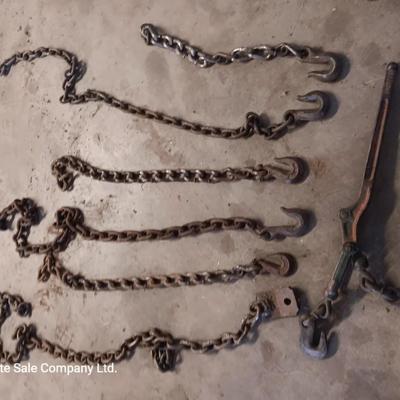 Small pieces of chain - each with a steel hook on the end and a load / chain binder