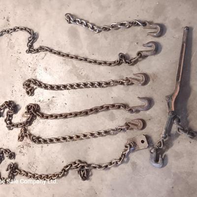 Small pieces of chain - each with a steel hook on the end and a load / chain binder