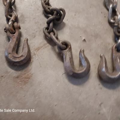 Small pieces of chain - each with a steel hook on the end and a load / chain binder