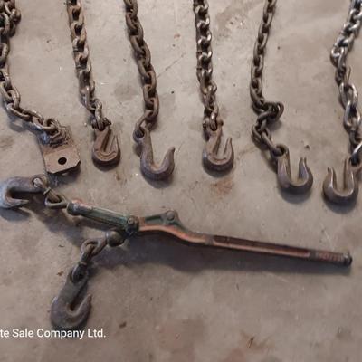 Small pieces of chain - each with a steel hook on the end and a load / chain binder