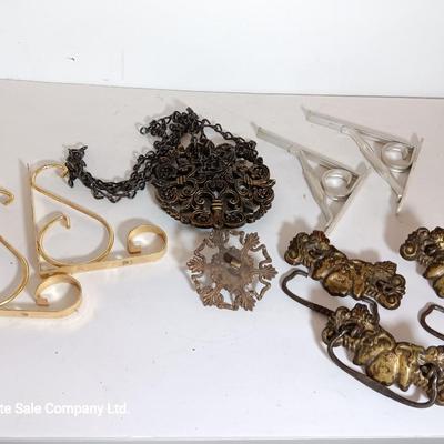 Vintage hardware for cabnitry with shelf hardware and a plastic decorative hanger