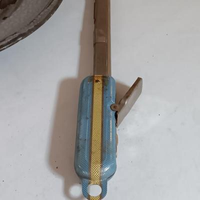 Enamel camping plates - folding shovel - hatchet and other vintage camping supplies