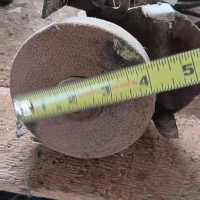 Small antique bench mount hand driven grinder with wooden handle