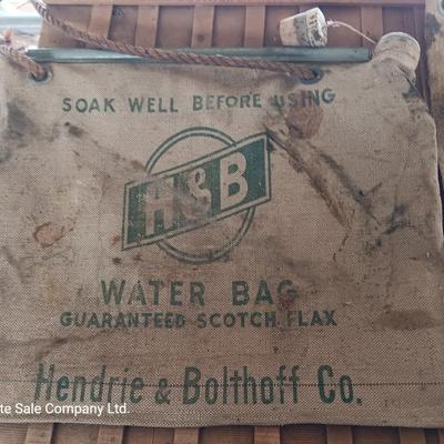 Antique H&B water bag Hendrie & Bolthoff Co. canvas waterbag with cork plug