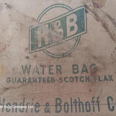 Antique H&B water bag Hendrie & Bolthoff Co. canvas waterbag with cork plug