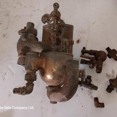 Very neat old Antique Brass SCHEBLER Model "L" BRASS CARBURETOR PAT. 1907 with brass fittings