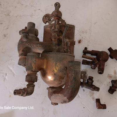 Very neat old Antique Brass SCHEBLER Model "L" BRASS CARBURETOR PAT. 1907 with brass fittings
