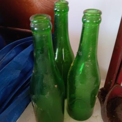 Vintage bottle cork machine hand crank with vintage glass bottles