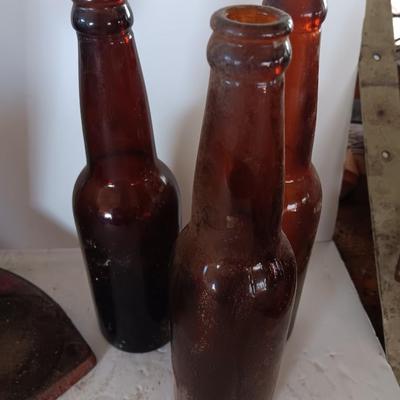 Vintage bottle cork machine hand crank with vintage glass bottles