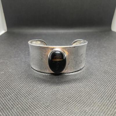 CII MEXICO 925 Sterling Silver - Vintage Black Onyx Cuff Bracelet