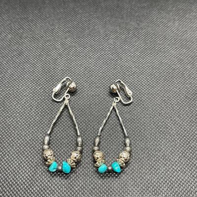 Vintage Silver & turquoise tear drop earrings