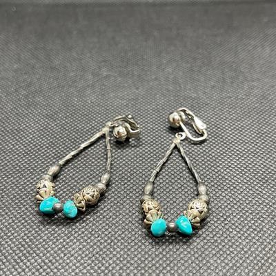 Vintage Silver & turquoise tear drop earrings