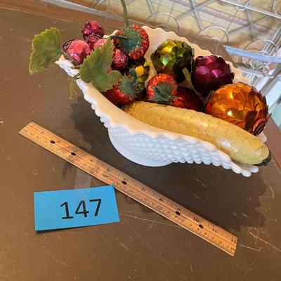 Westmoreland English Hobnail Milk Glass w/ fruits