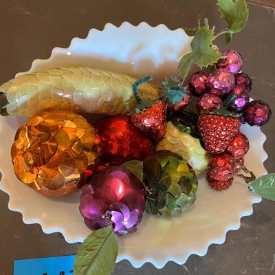 Westmoreland English Hobnail Milk Glass w/ fruits