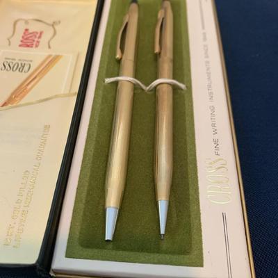 12k Gold Plated Vintage Cross Pen Set In Case w/ Paperwork