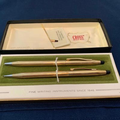 12k Gold Plated Vintage Cross Pen Set In Case w/ Paperwork