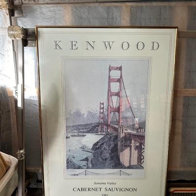 Kenwood Cabernet Sauvignon 1982 poster with Golden Gate Bridge, professionally framed