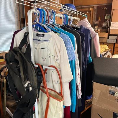 Vintage womenâ€™s clothes, one small rack of medium size, one small rack of large size, estate, fresh clothing lot