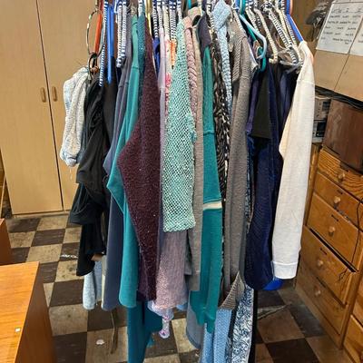 Vintage womenâ€™s clothes, one small rack of medium size, one small rack of large size, estate, fresh clothing lot