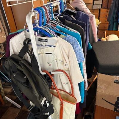 Vintage womenâ€™s clothes, one small rack of medium size, one small rack of large size, estate, fresh clothing lot