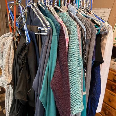 Vintage womenâ€™s clothes, one small rack of medium size, one small rack of large size, estate, fresh clothing lot